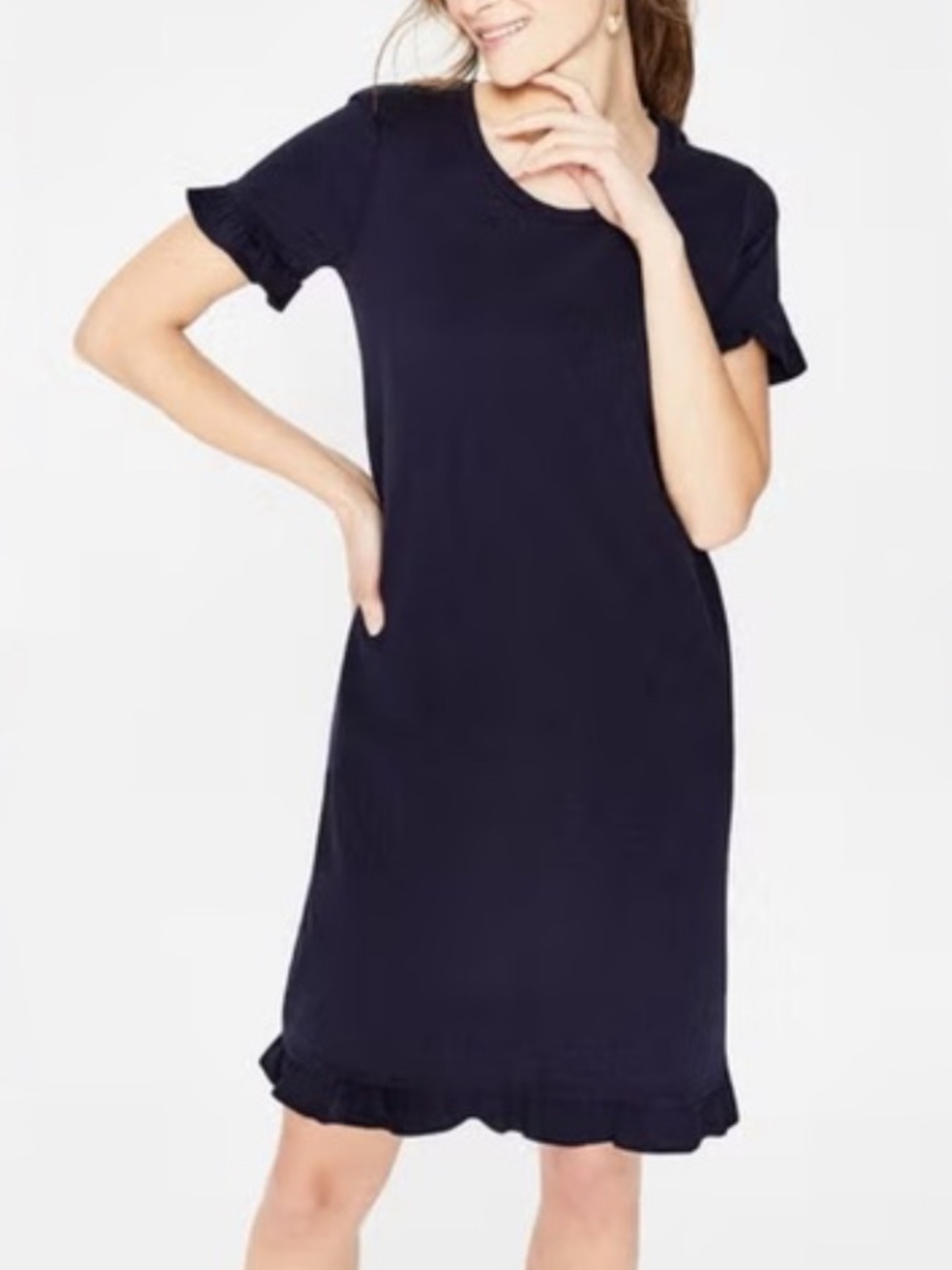 Boden emily dark Navy blue Ruffle Sleeve Jersey knit short sleeve Dress 6